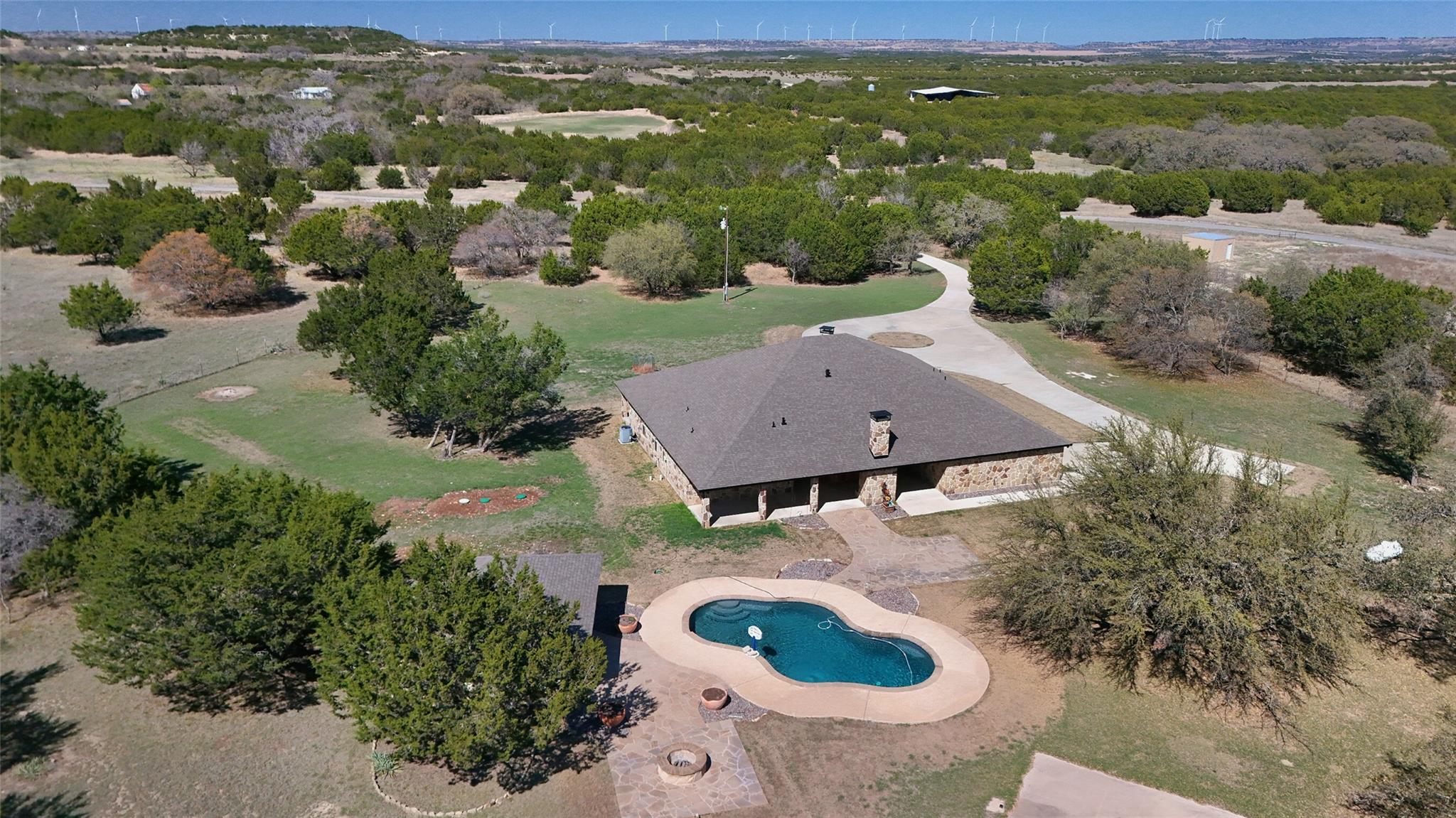 Drone / aerial view of a pool