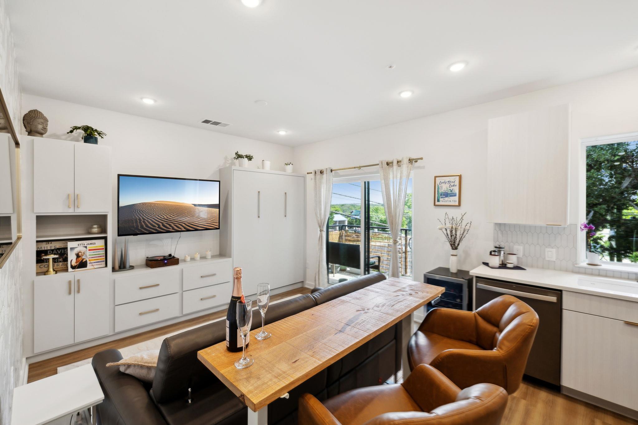 Home office featuring light wood-style flooring, 