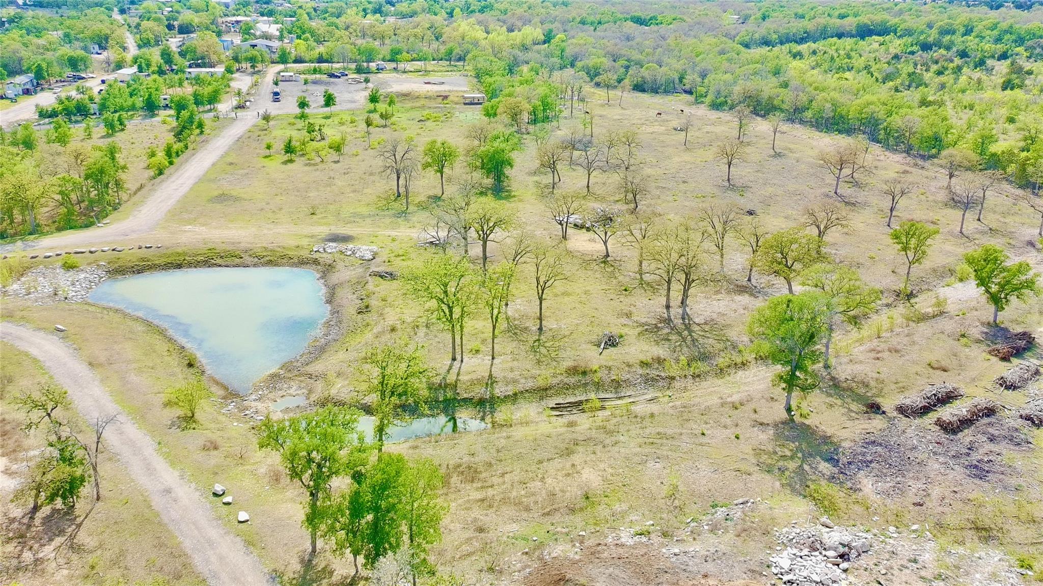 Aerial view of sparsely populated area with a nea
