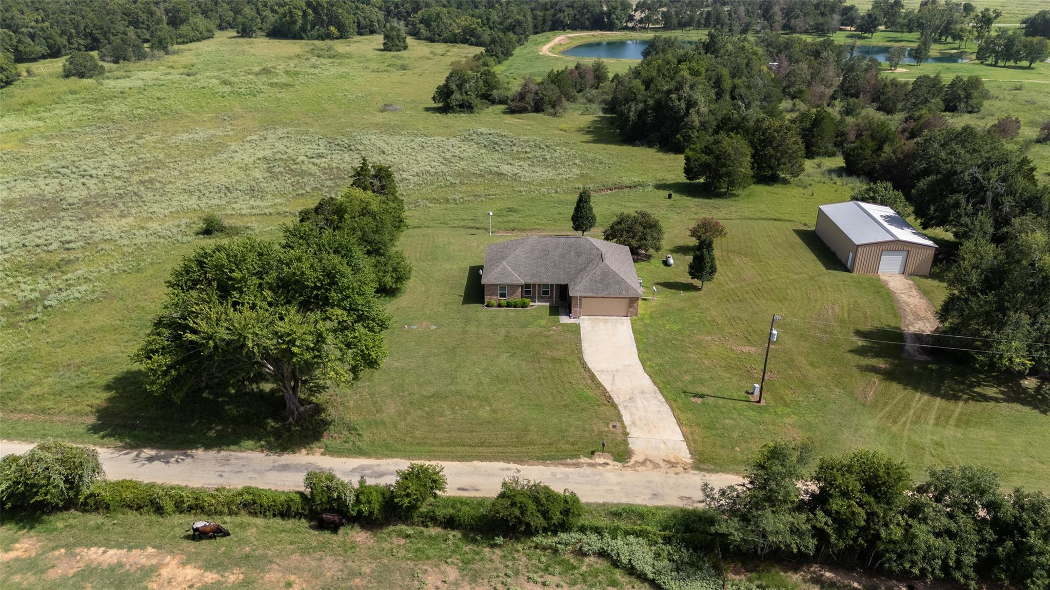 Overview of rural landscape with a large body of 