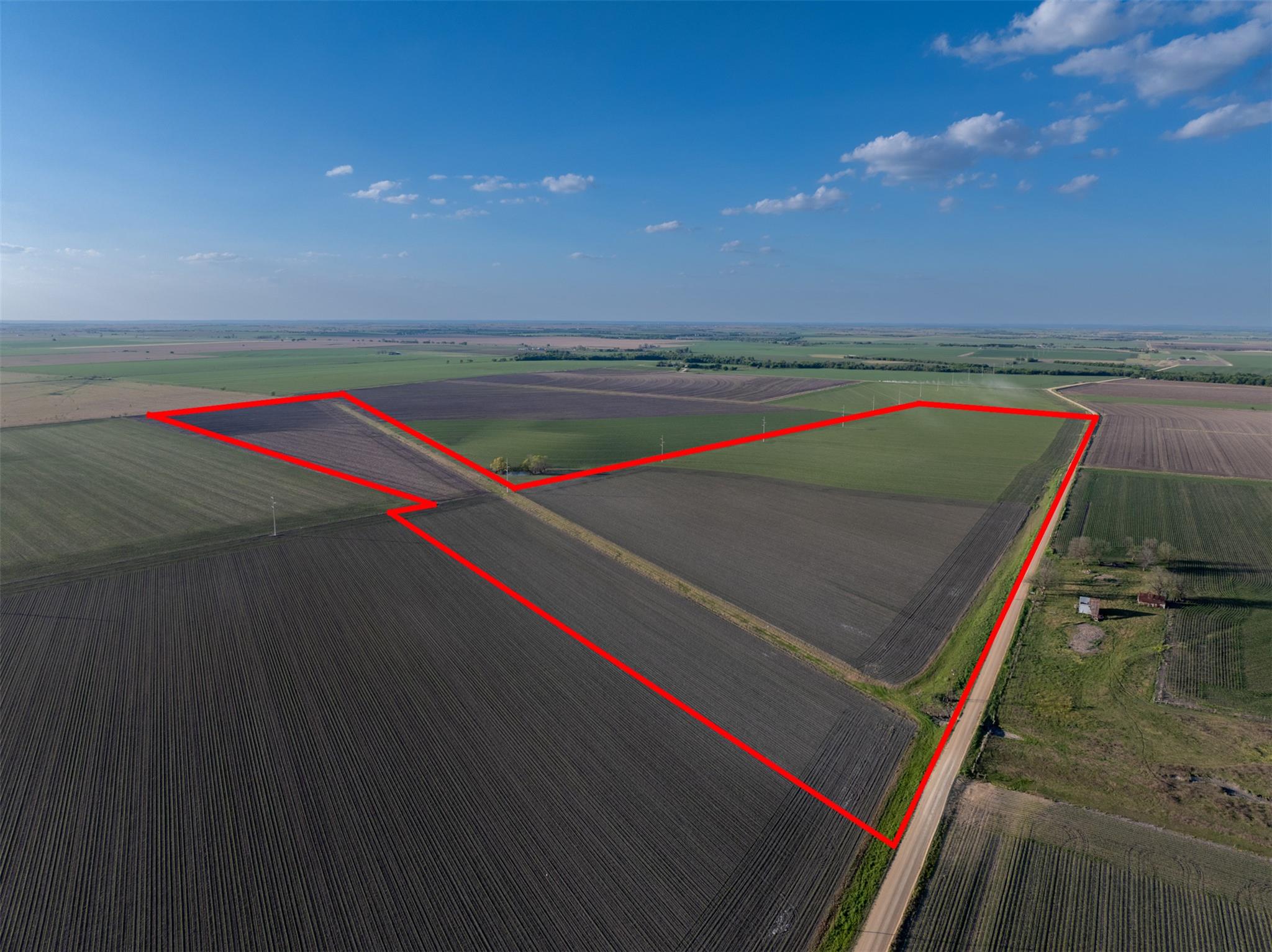 Overview of rural landscape with property boundar