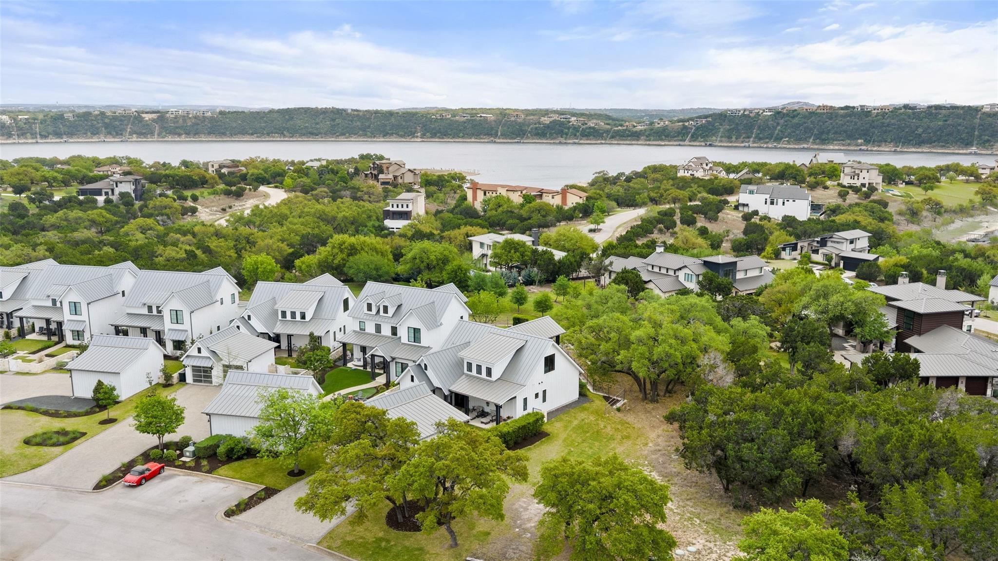 Aerial view of residential area featuring a large