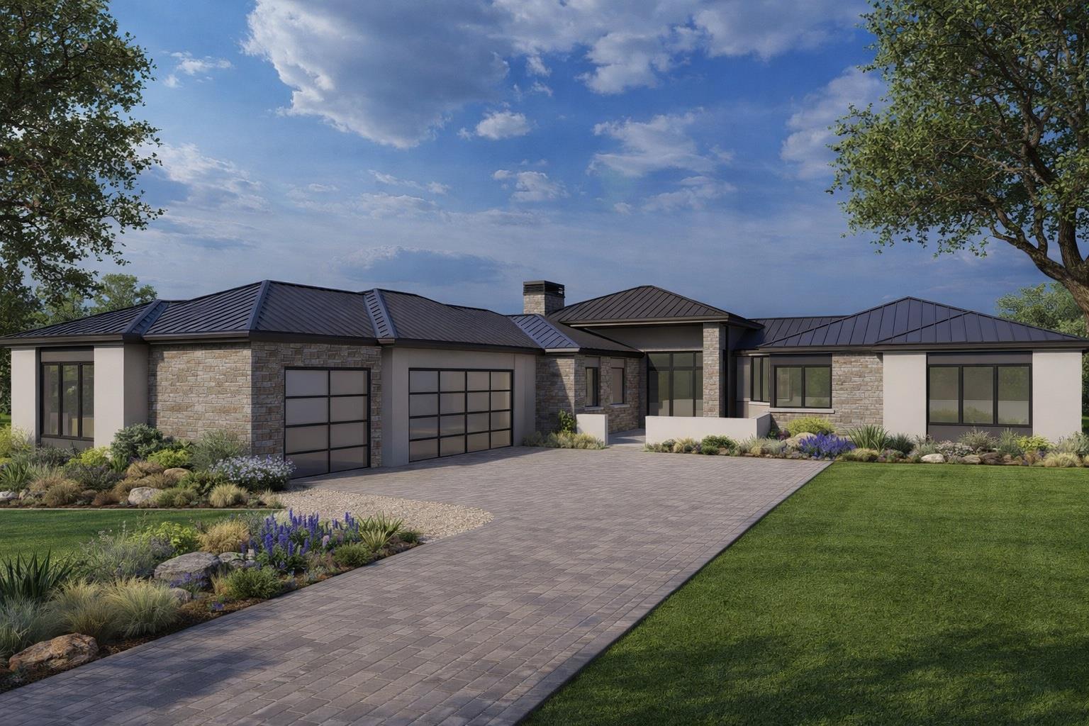 View of front of property featuring a front lawn,