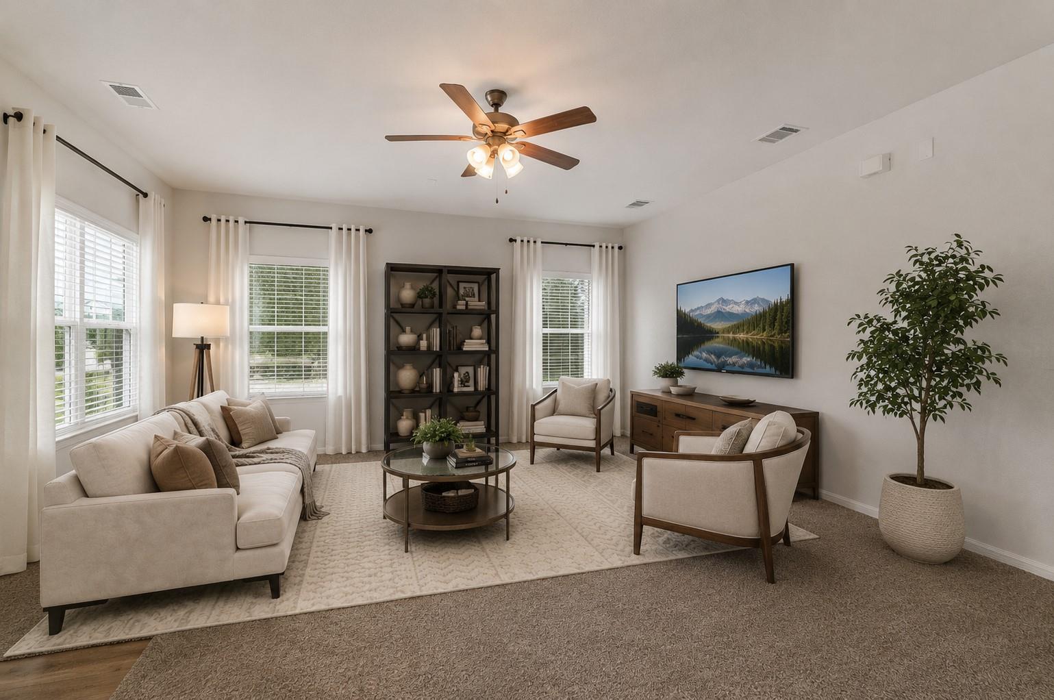 Natural light bathes this comfortable living area