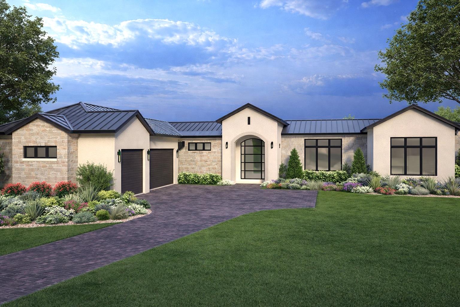 View of front facade with a standing seam roof, s