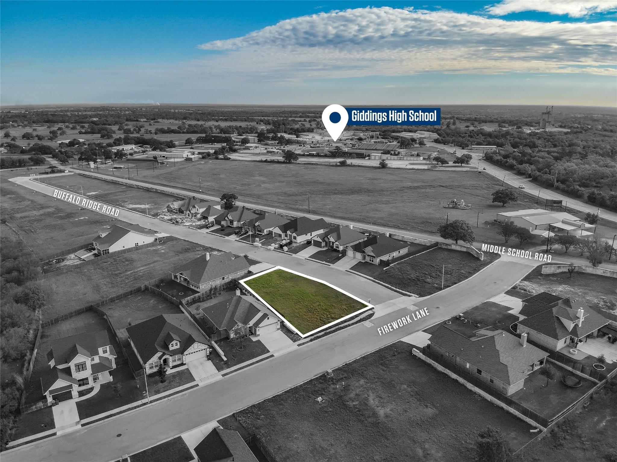 Aerial view showcasing the property as a green sp