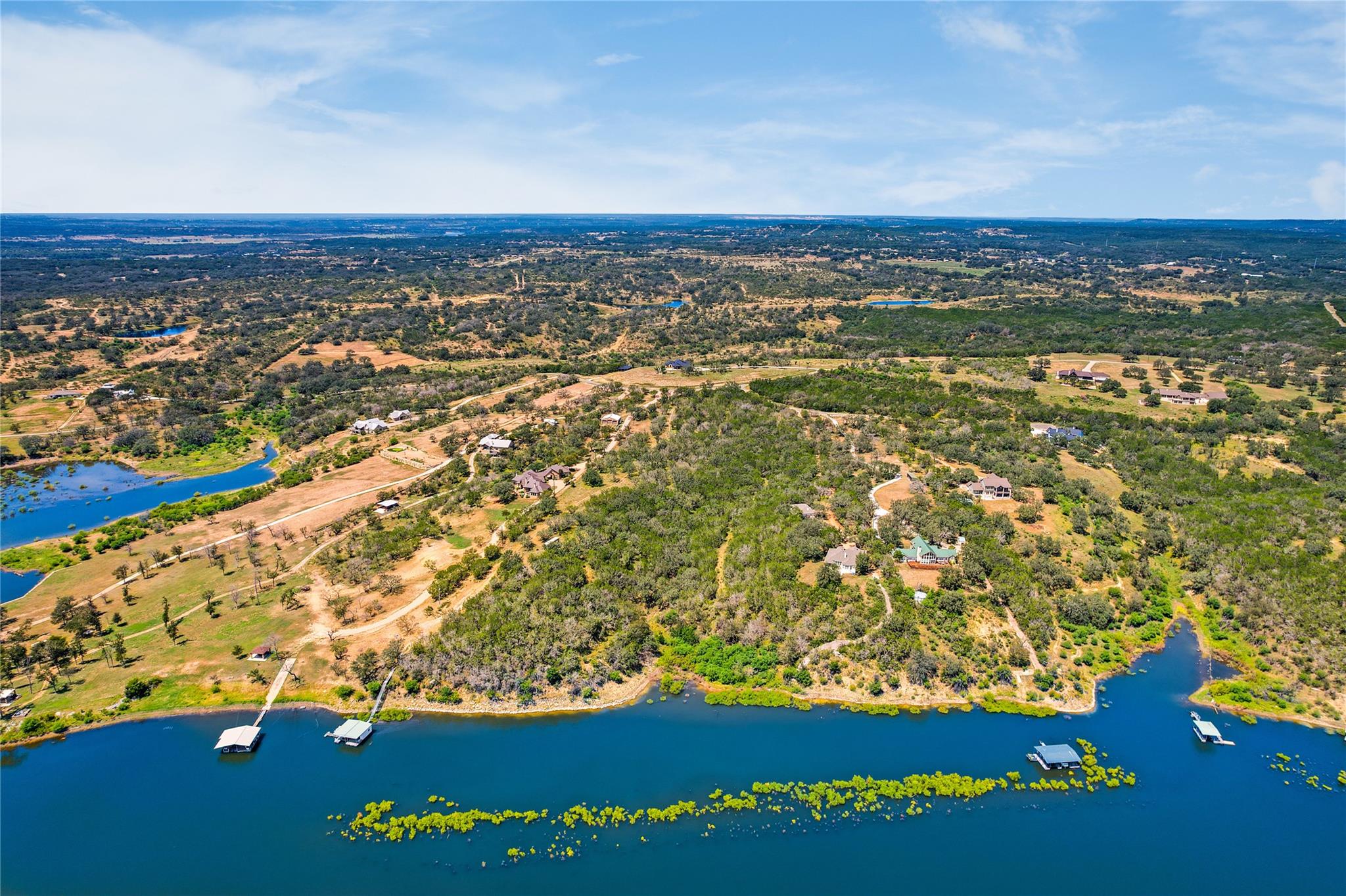 Aerial view of a nearby body of water