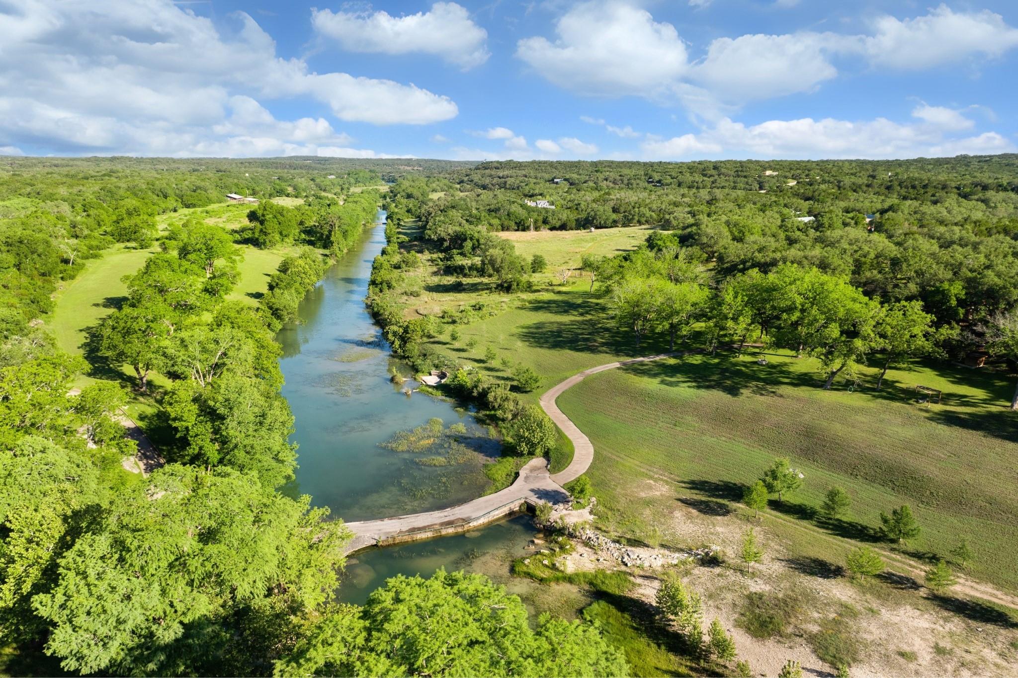 Aerial view of a nearby body of water