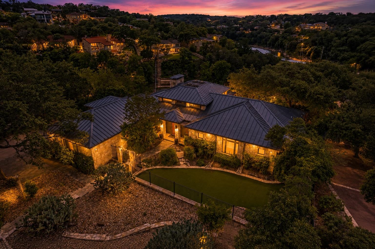 An aerial perspective reveals a majestic estate n