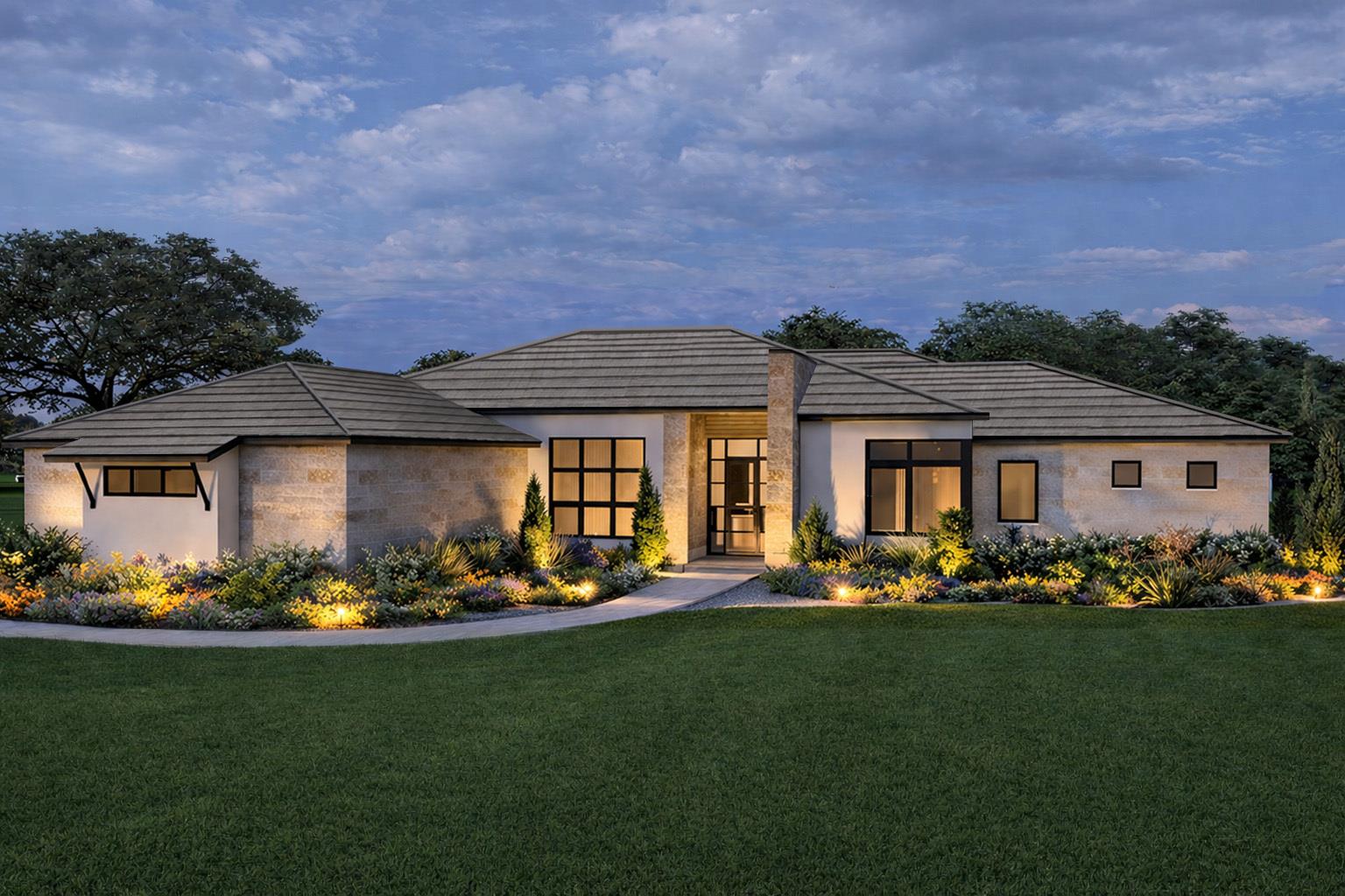 Contemporary single-story residence featuring a t