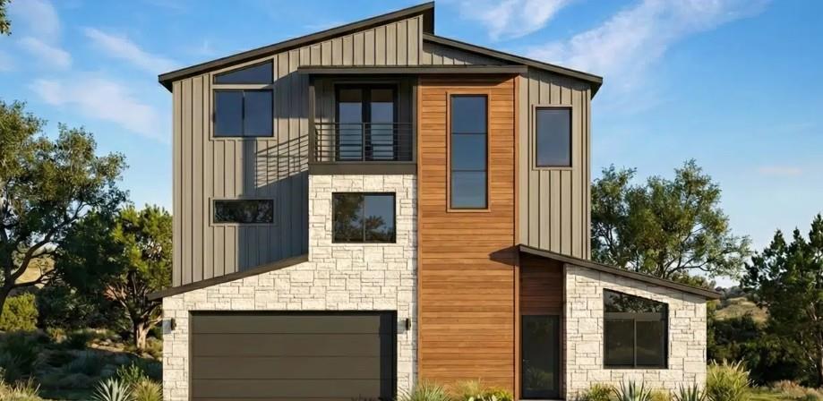 Contemporary multi-level exterior featuring stack