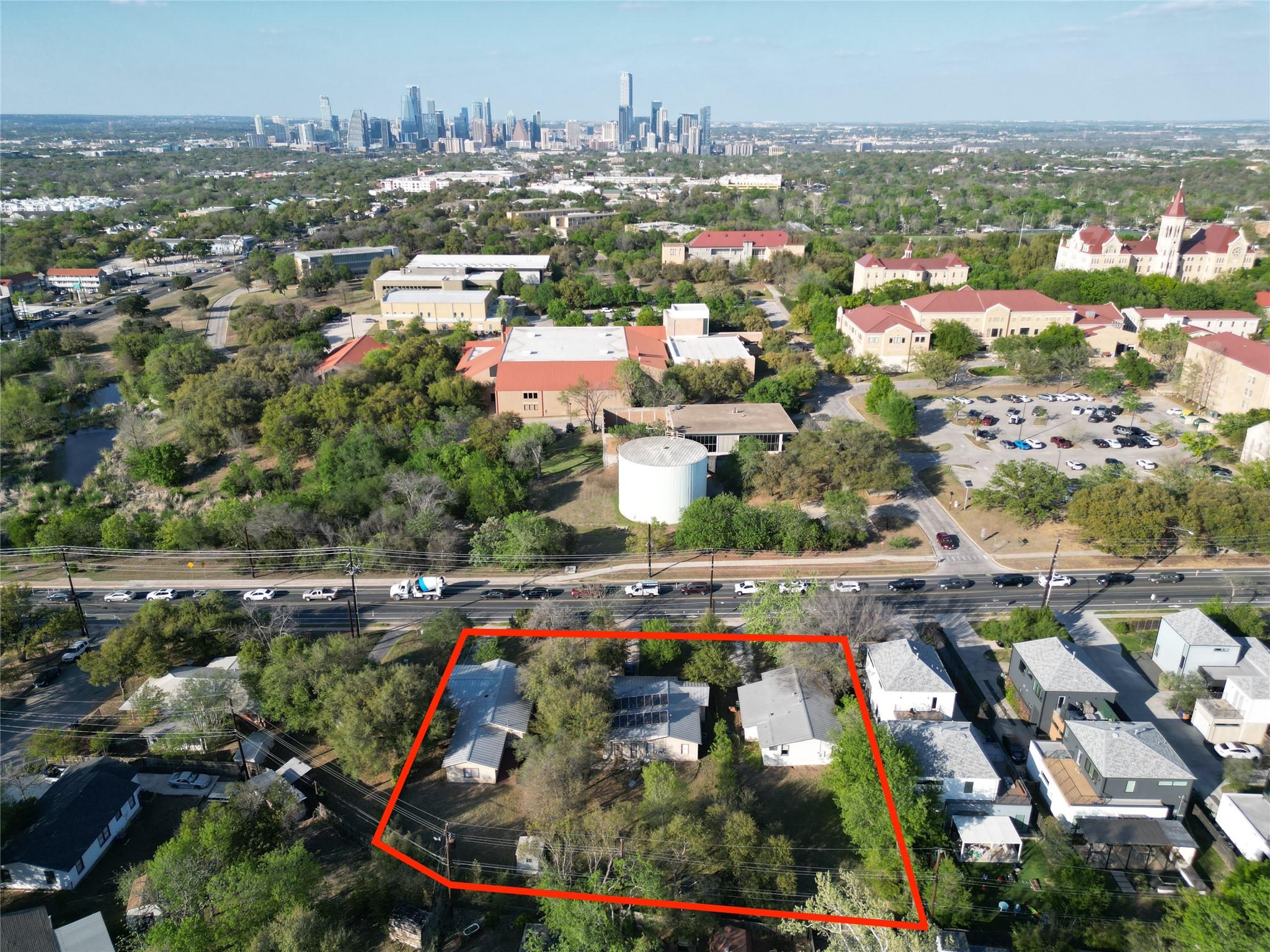 Aerial perspective showcasing a property with mat