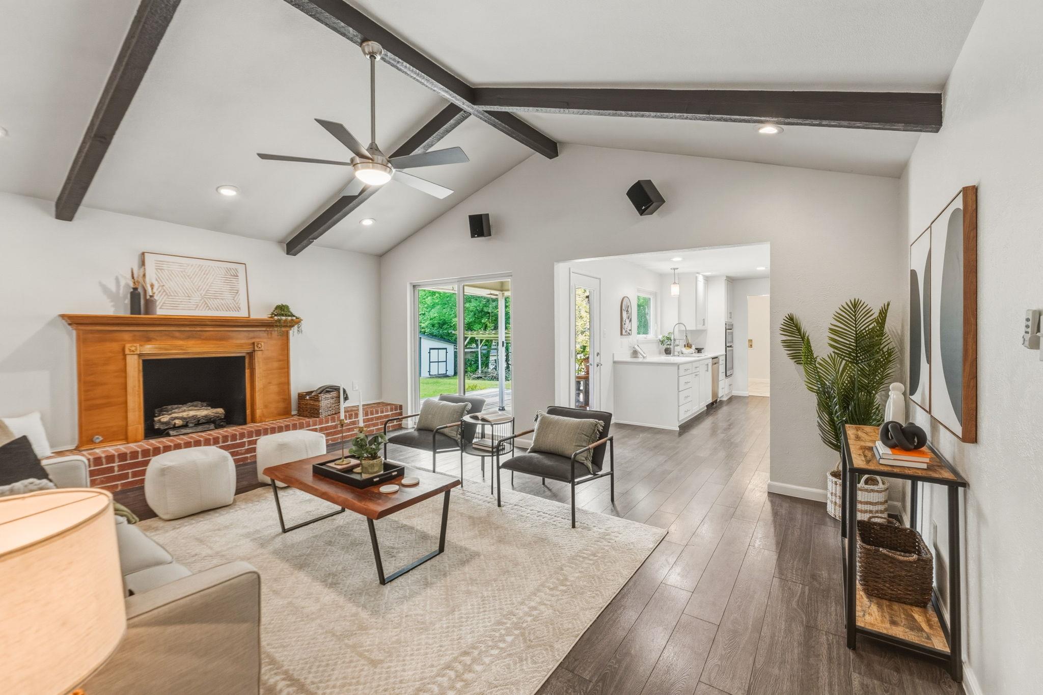 Vaulted ceilings with exposed beams and a ceiling
