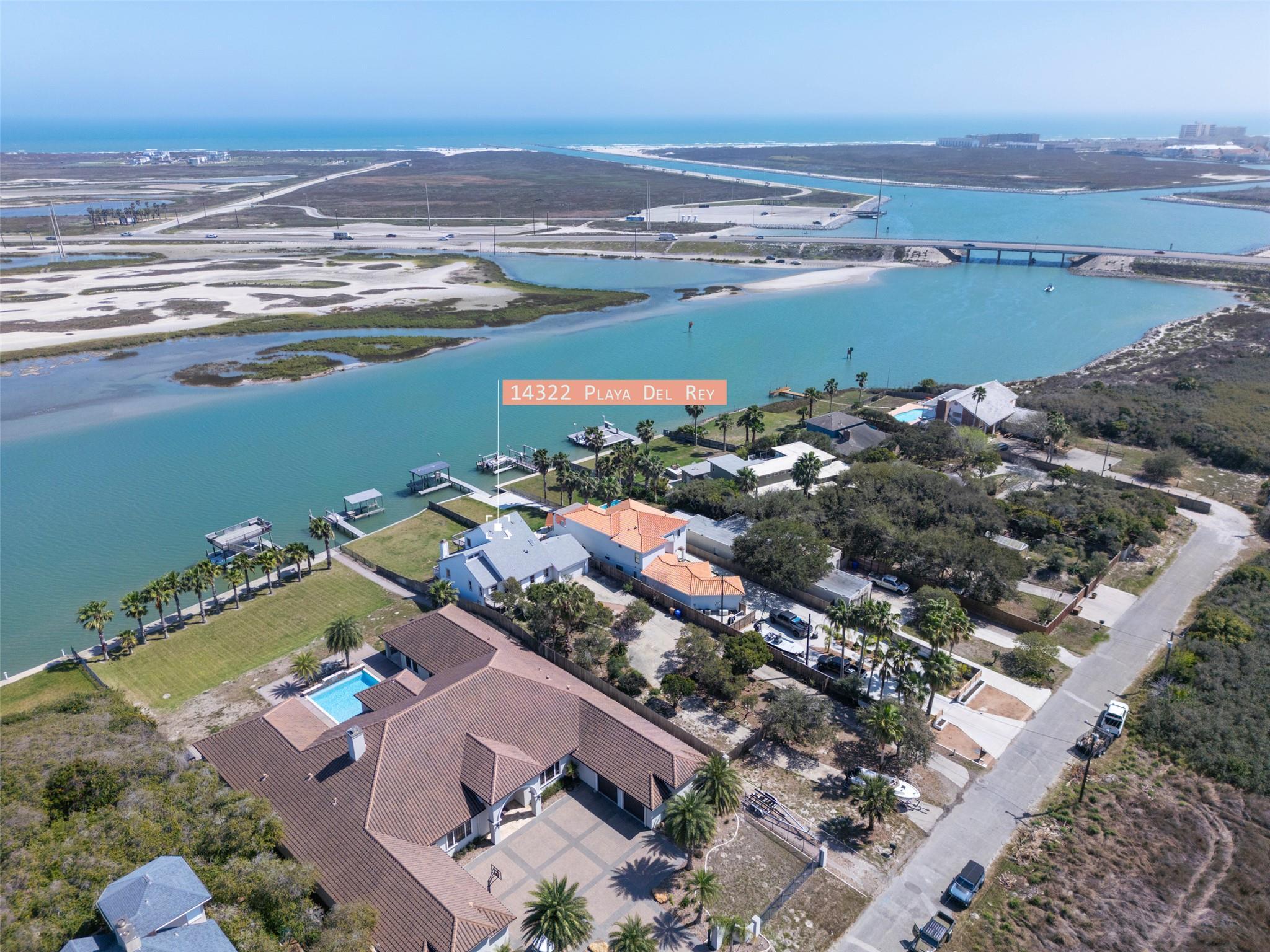 Waterfront property featuring multiple boat slips