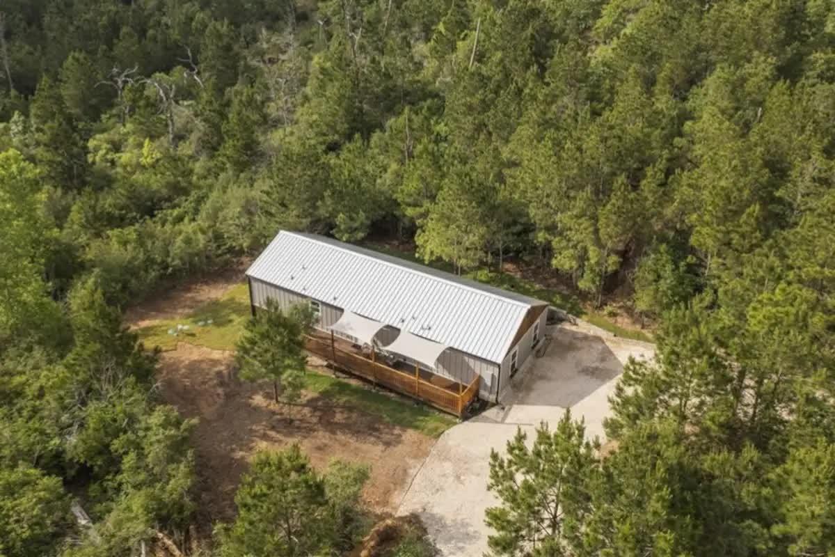 Aerial perspective showcasing a single-story dwel