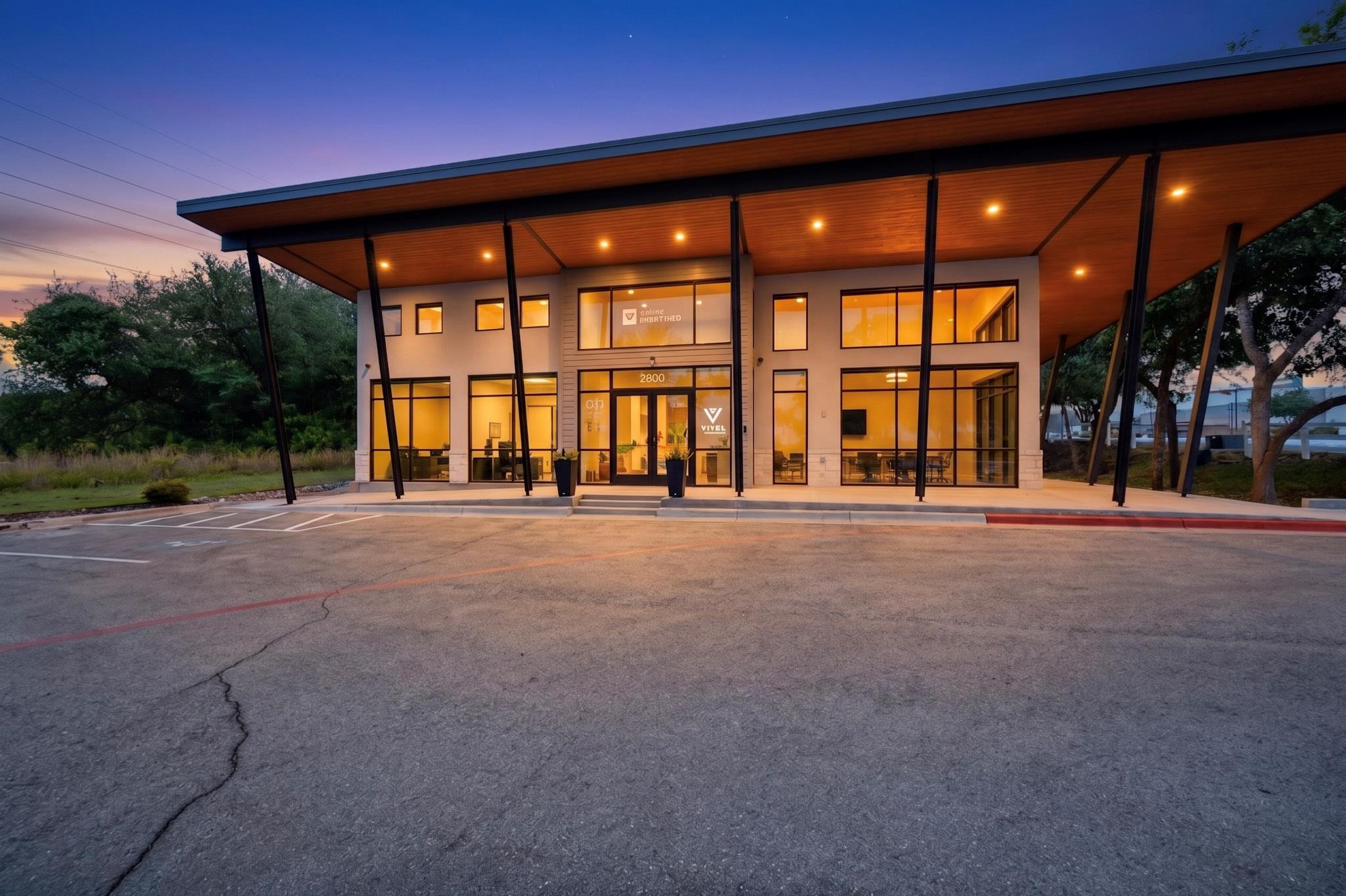 Contemporary building exterior featuring a wood-f