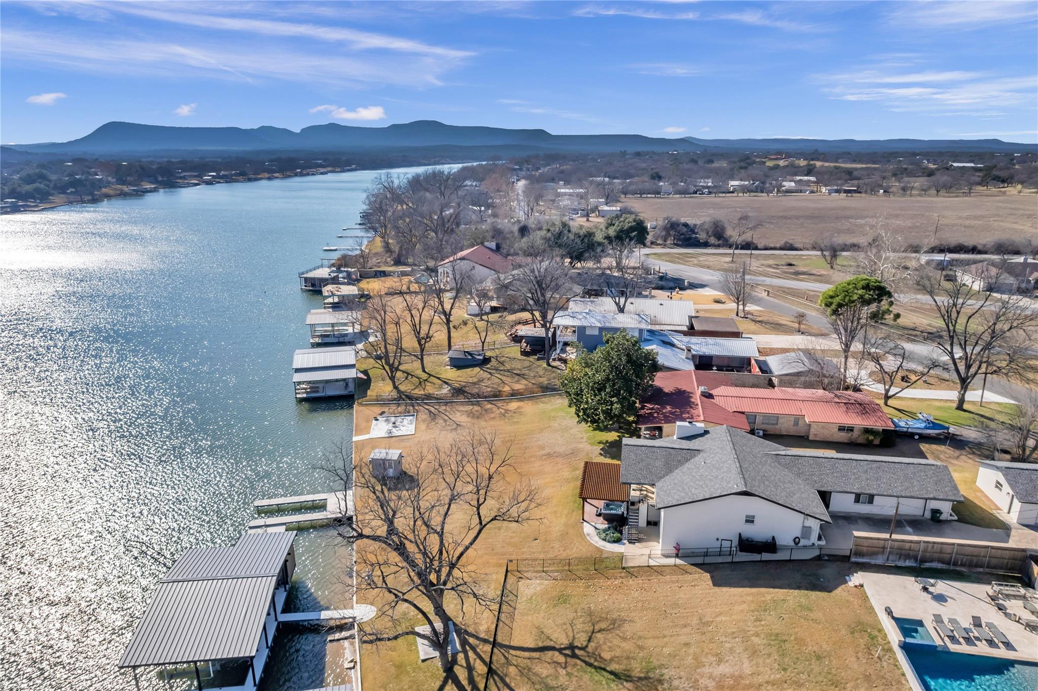 Waterfront property featuring multiple boat docks