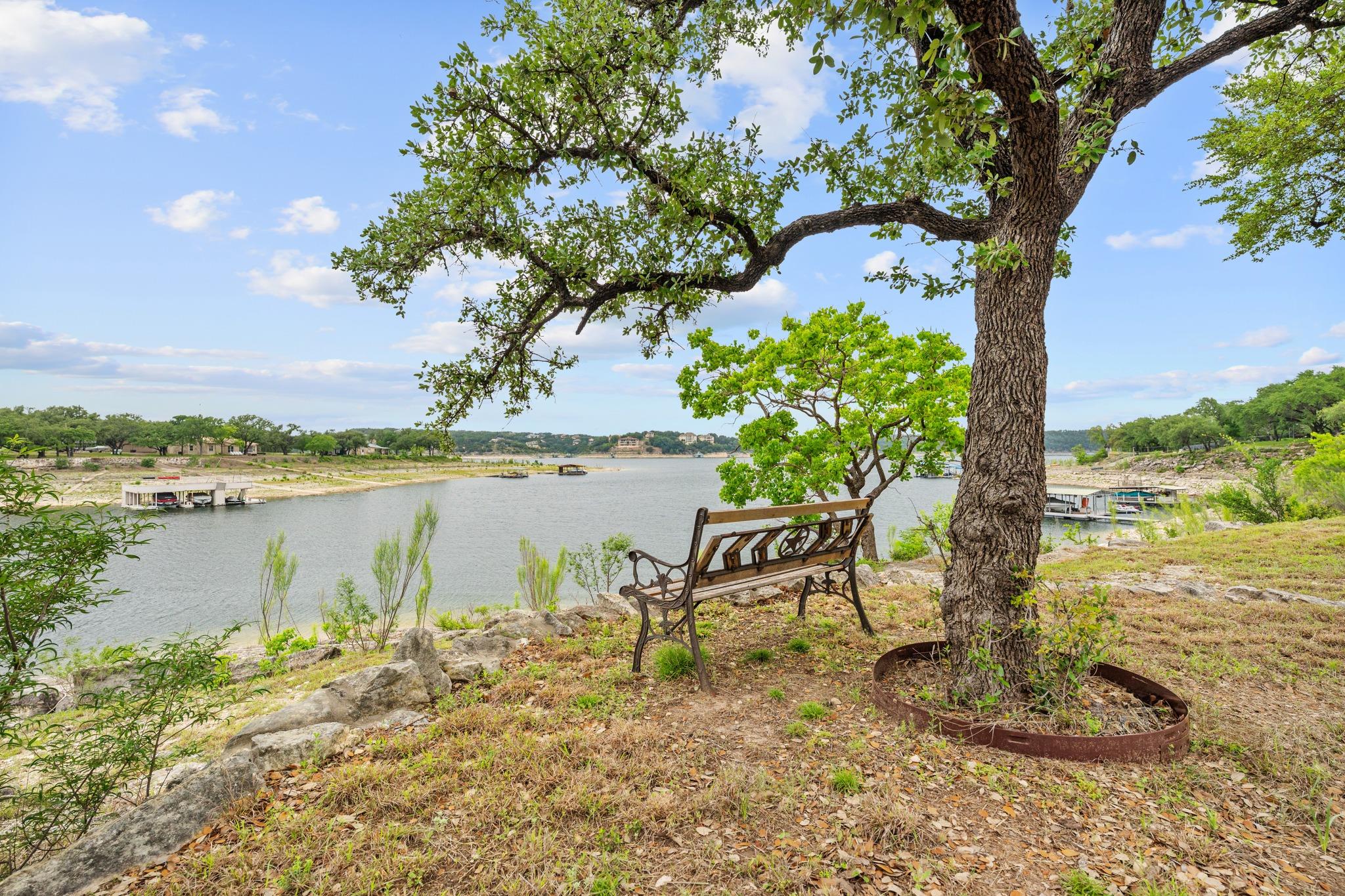 Waterside property featuring a mature tree, natur