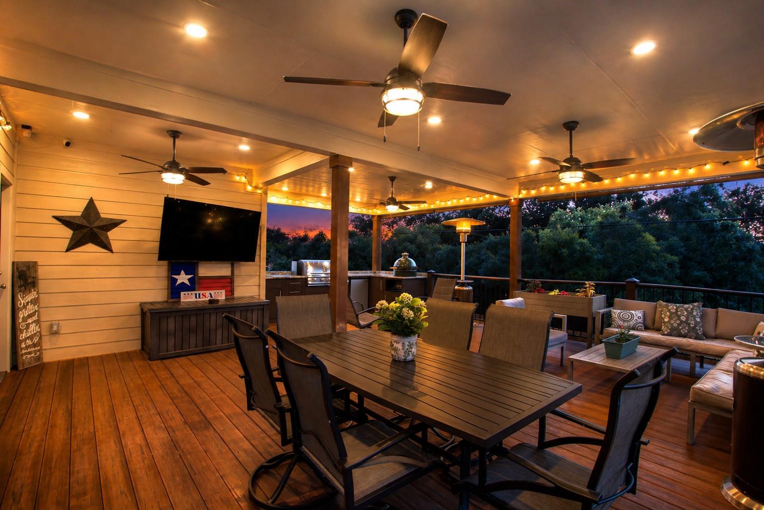 An inviting outdoor living space features an expa