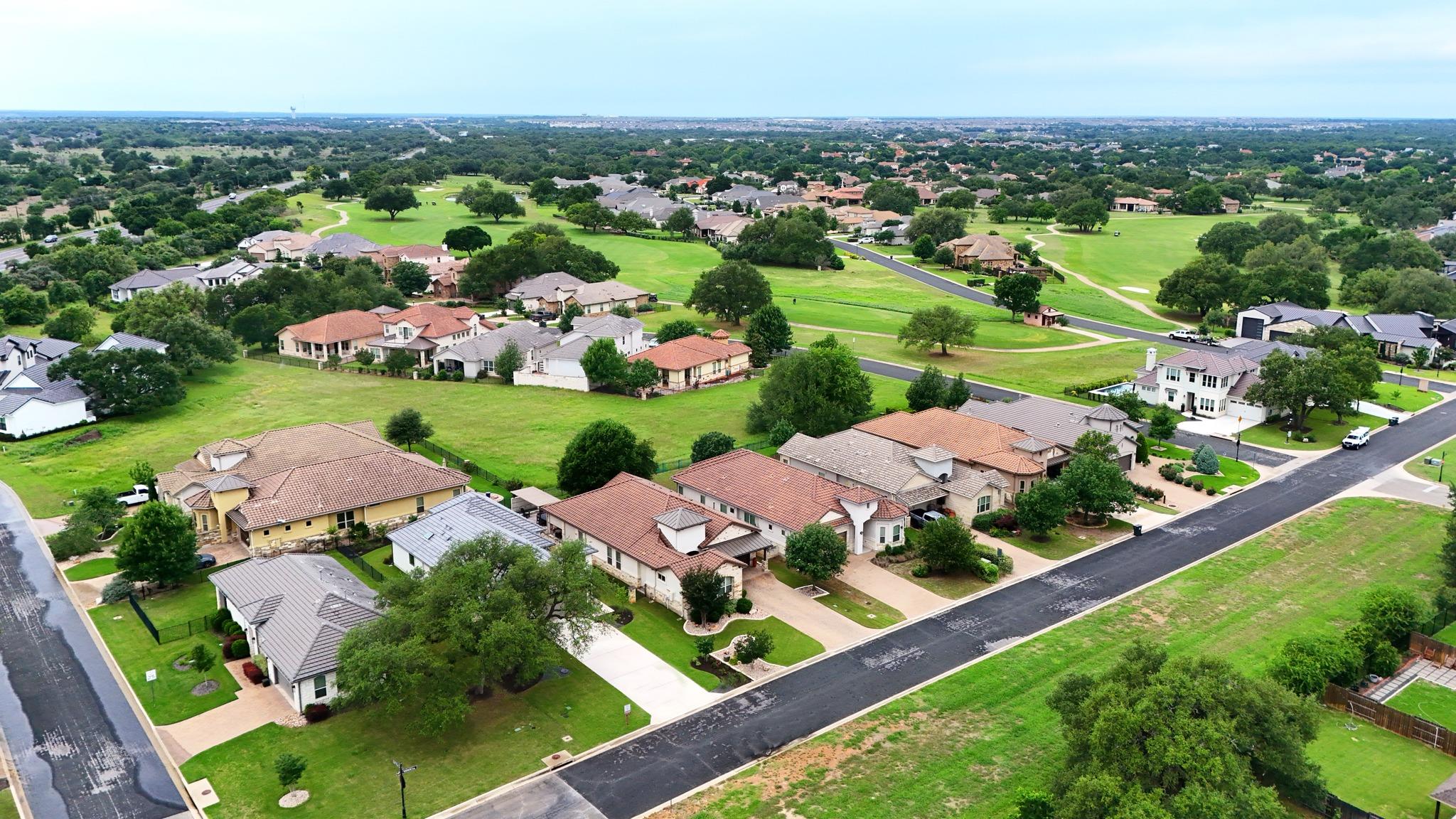 Expansive green spaces define this residential ar