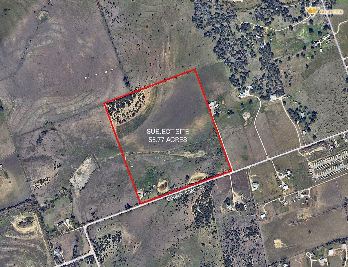 Aerial Survey. Highlighting the property boundari
