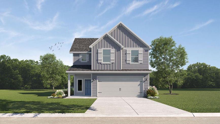Two-story residence featuring a light gray exteri