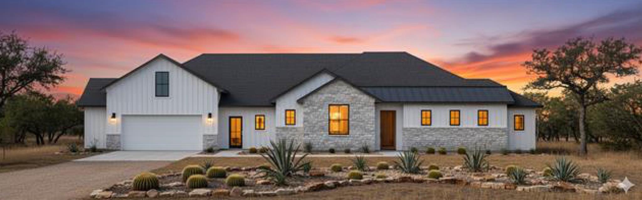 Modern farmhouse exterior featuring board and bat
