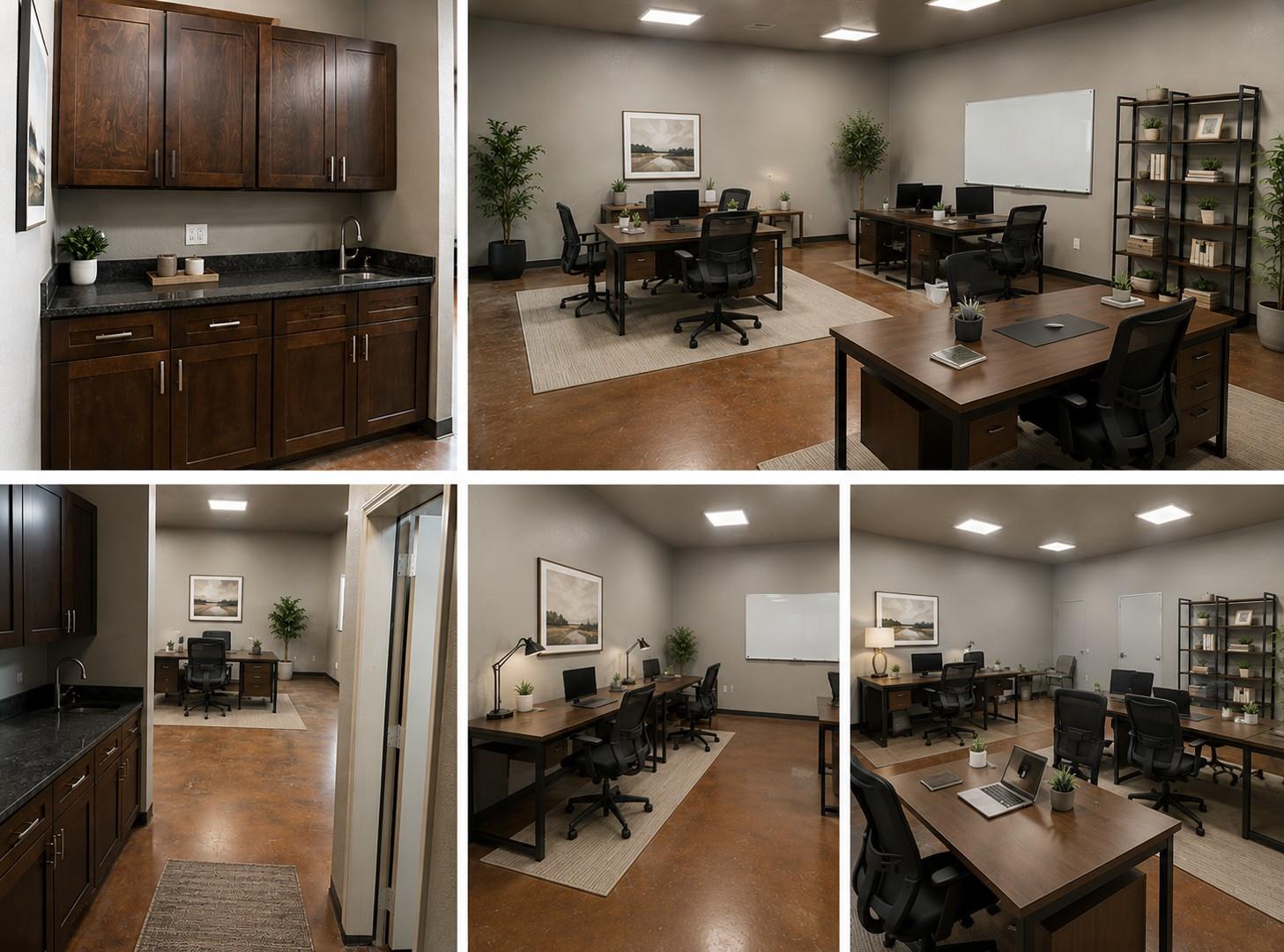 Functional kitchenette with dark wood cabinetry, 