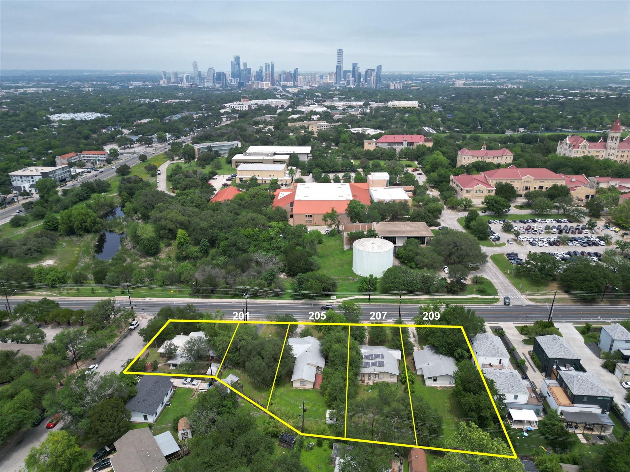 Aerial perspective showcasing four distinct parce
