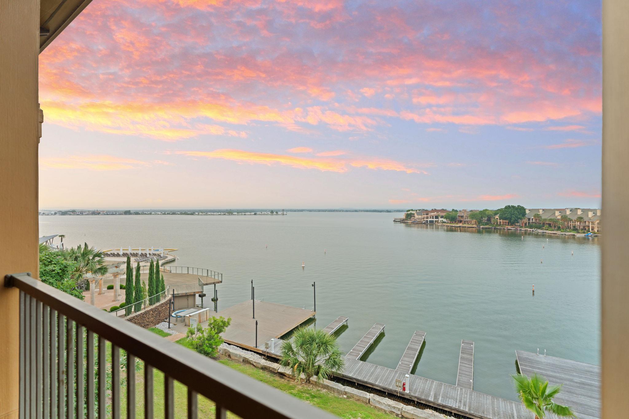 Expansive waterfront panorama featuring a large b