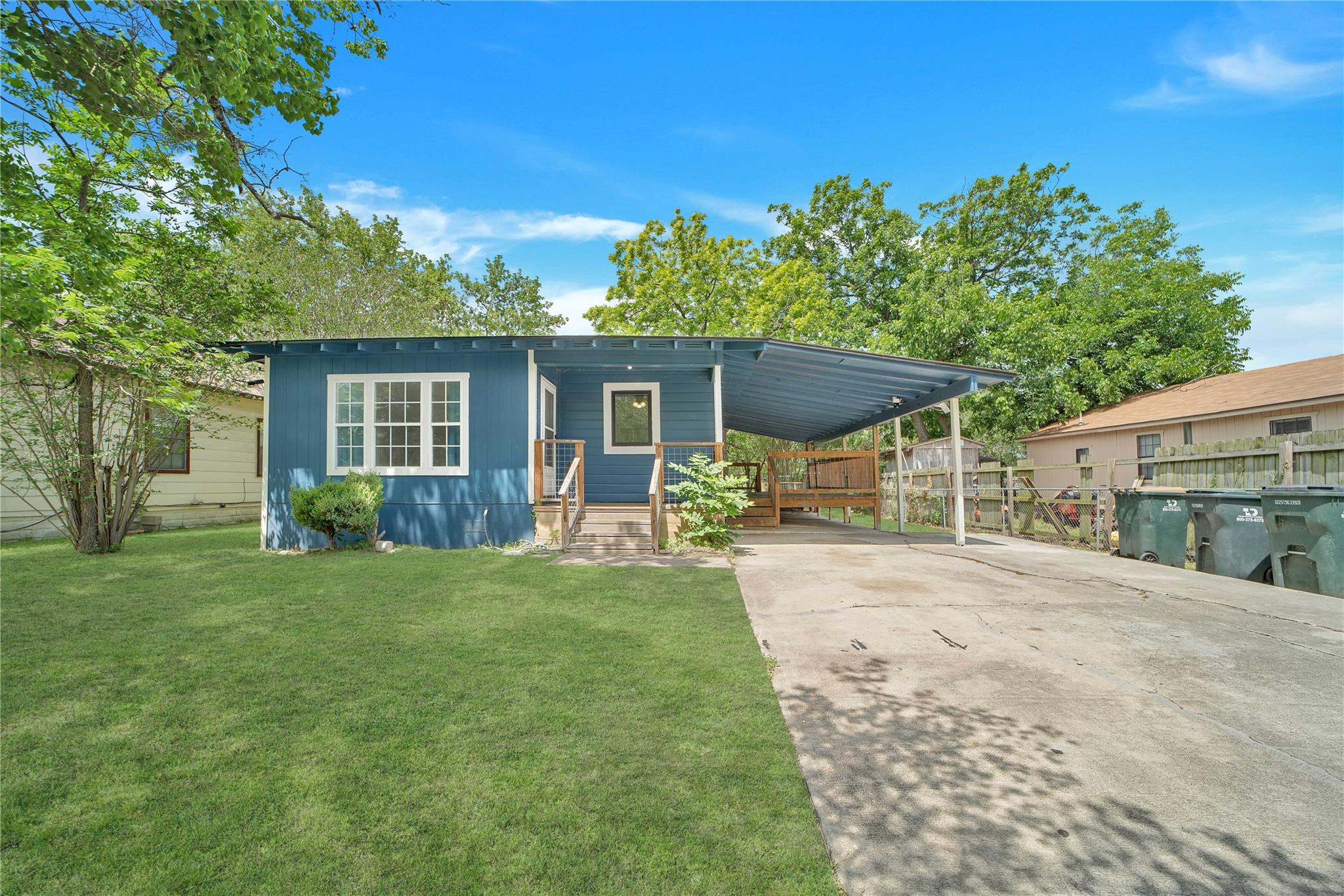 Blue exterior with white trim