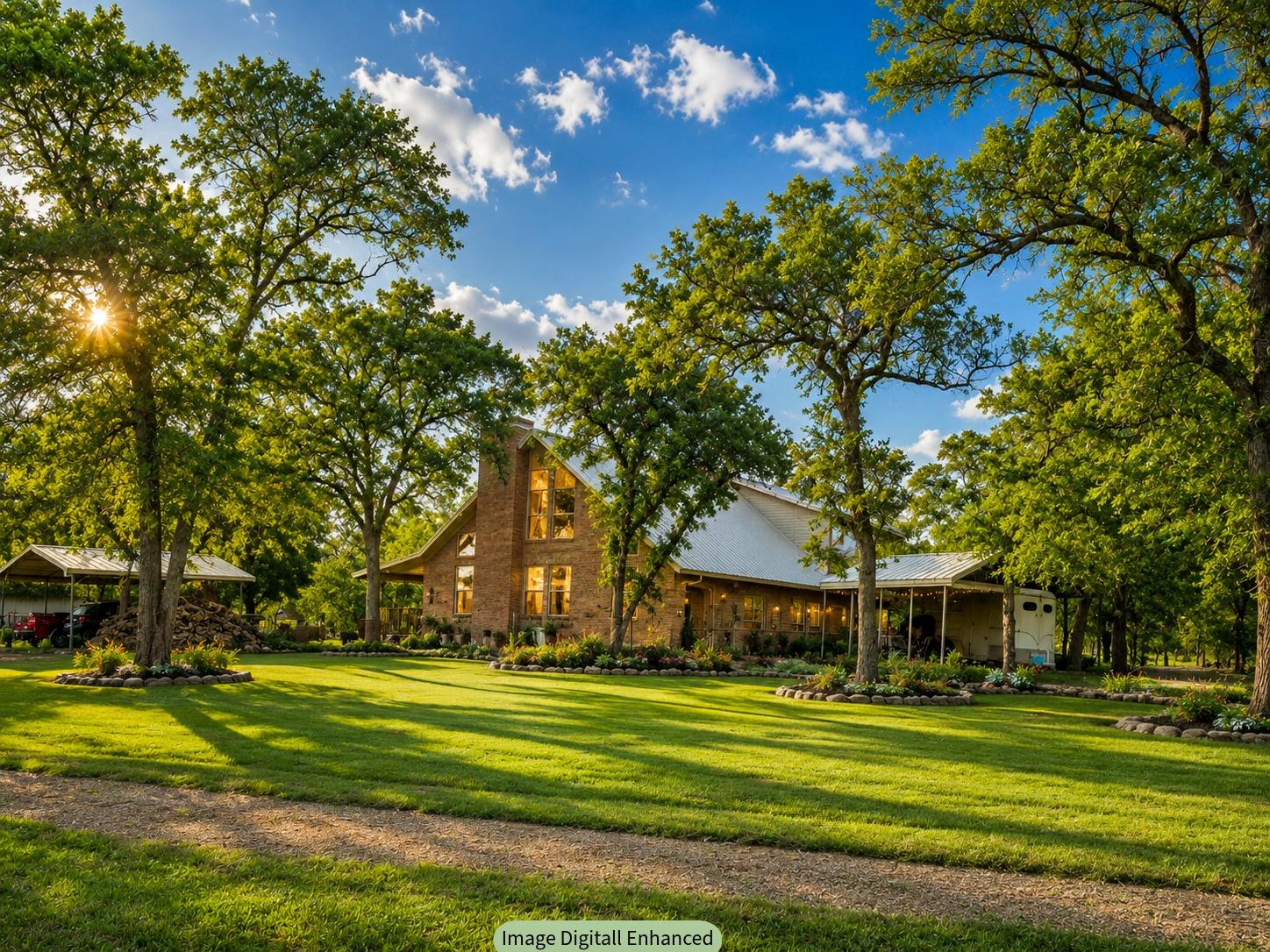 A spacious home nestled amidst mature trees with 