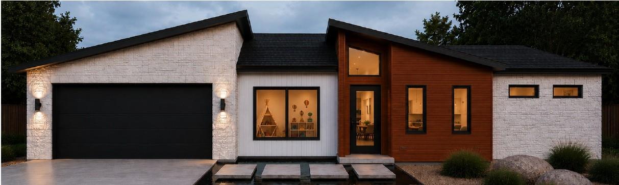 Modern facade with a unique blend of white brick 