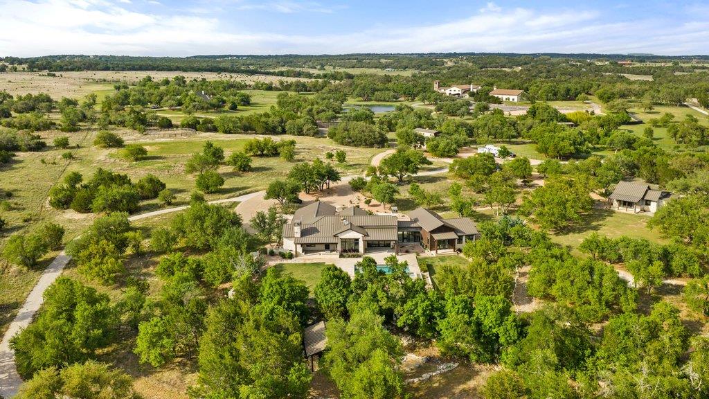 An aerial perspective reveals a sprawling estate 