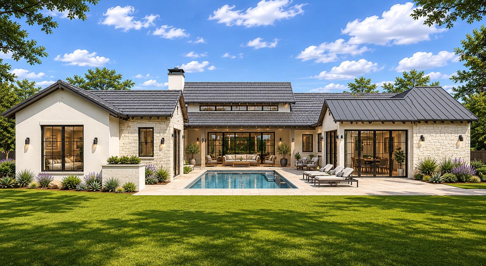 An inviting outdoor living space features a recta