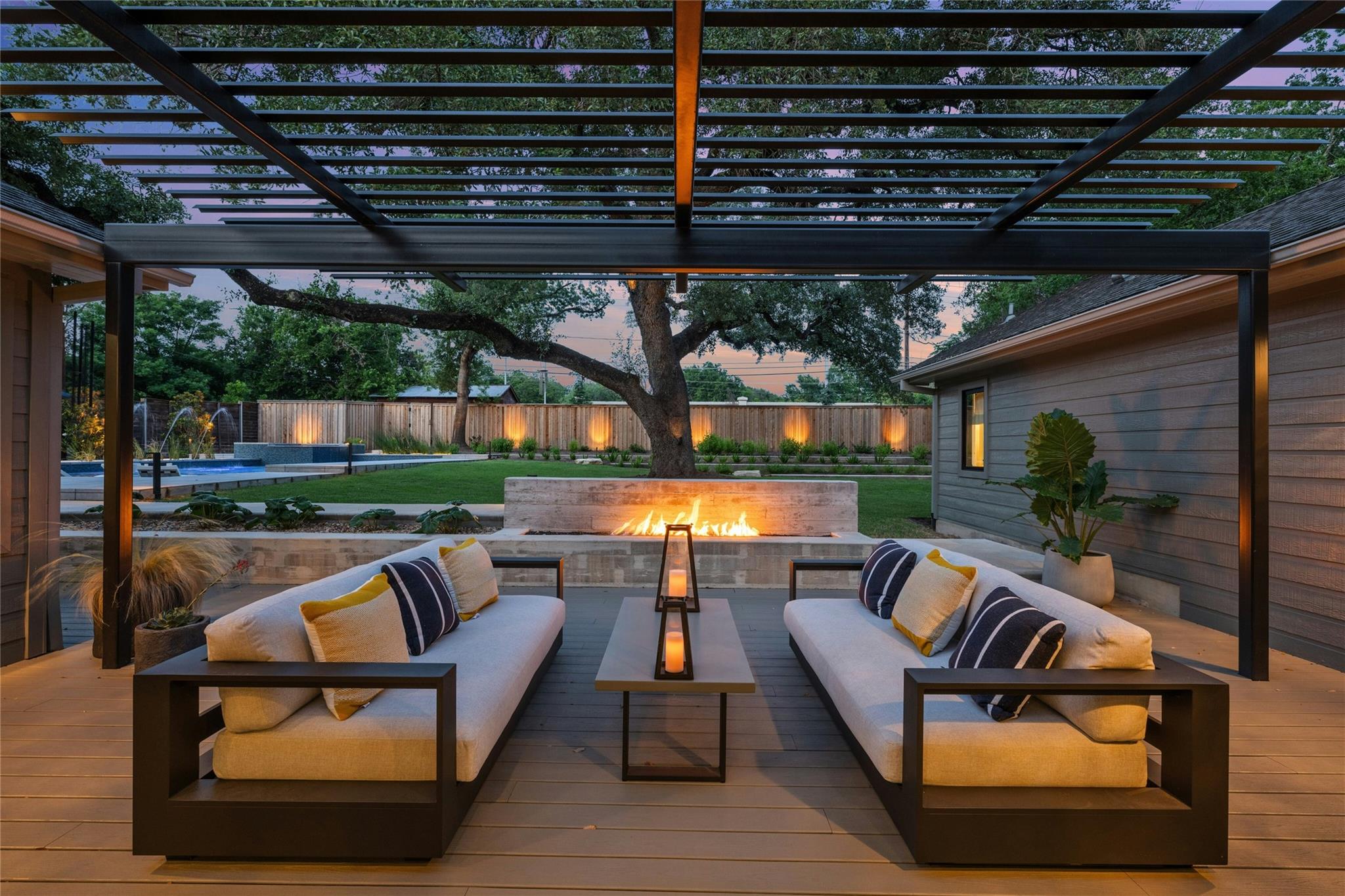 An inviting outdoor living space features a moder
