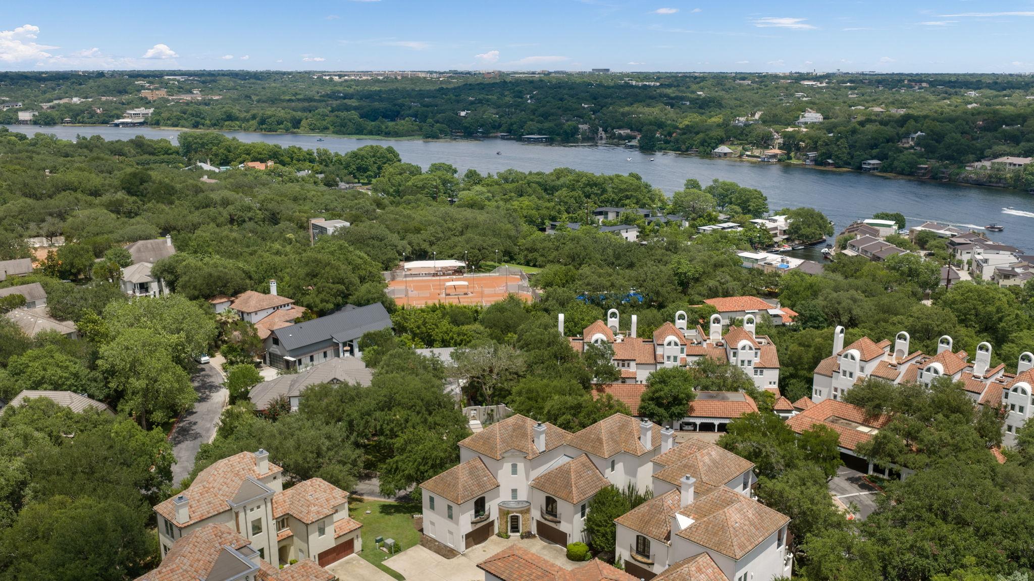 An aerial perspective reveals a picturesque neigh