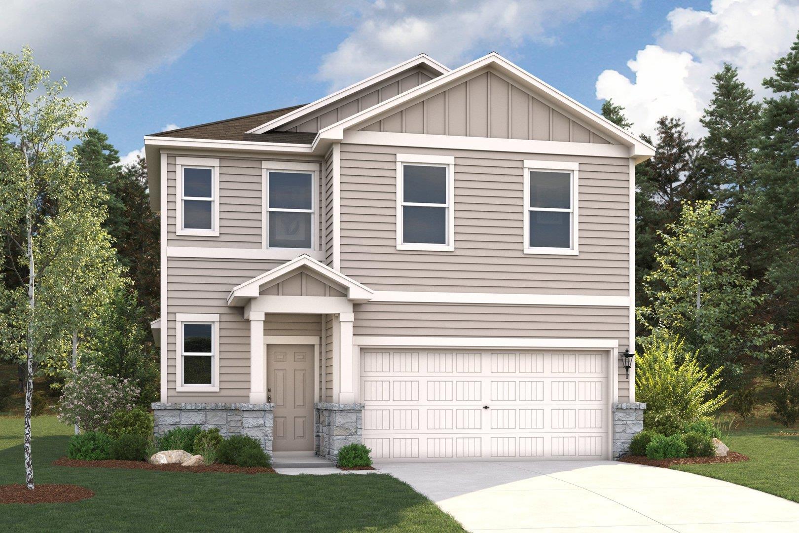 Gable rooflines and stone accents define this mod