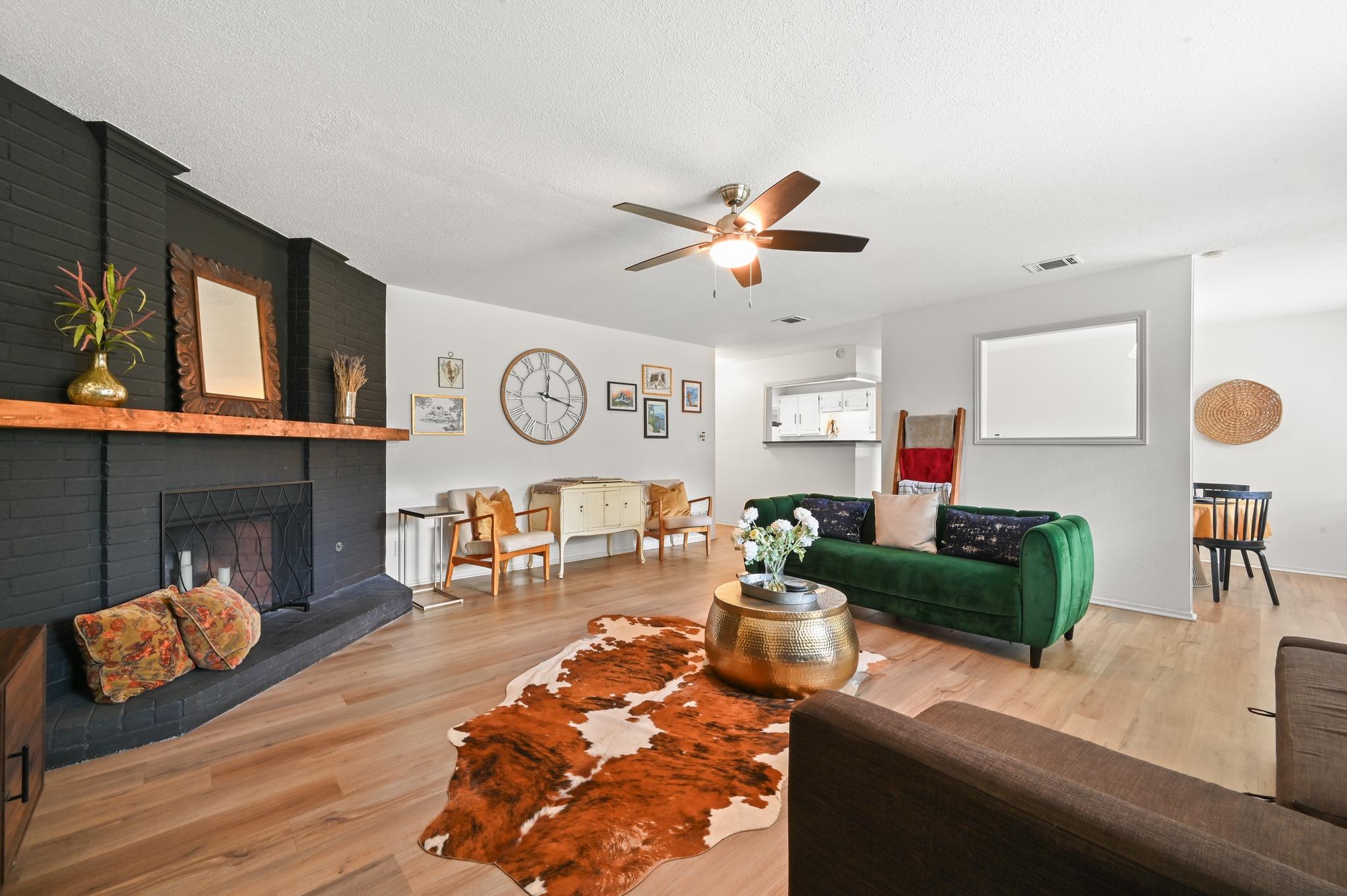 A well-lit living area showcases a captivating fi
