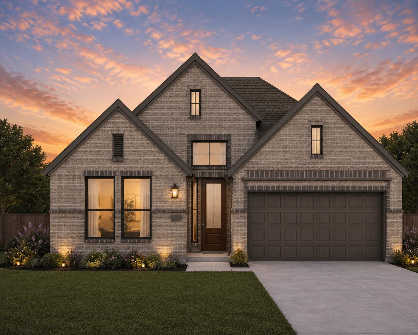 An inviting brick facade with well-maintained lan