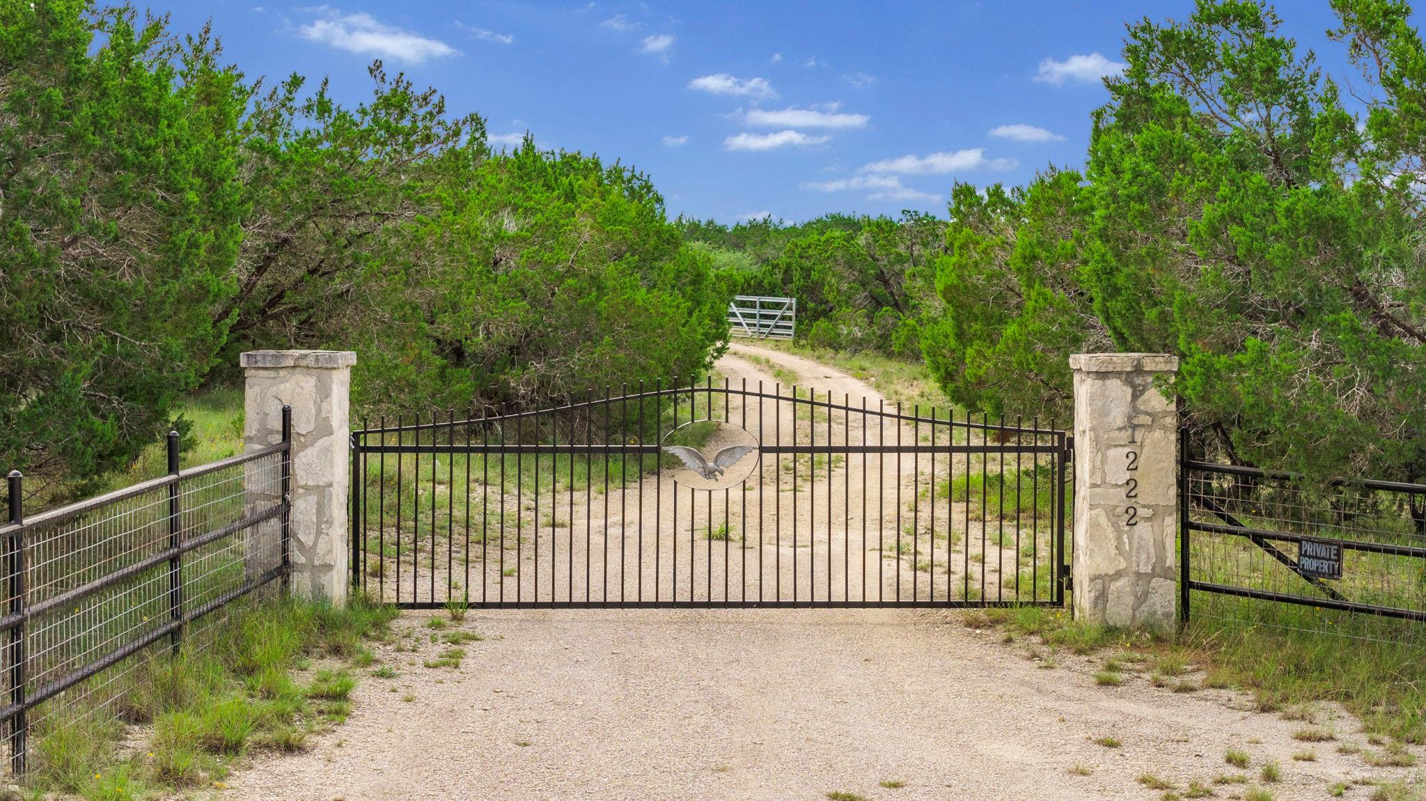 A private gated entry introduces a scenic drive t