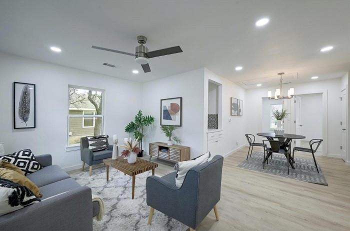 An inviting open-concept living space features li