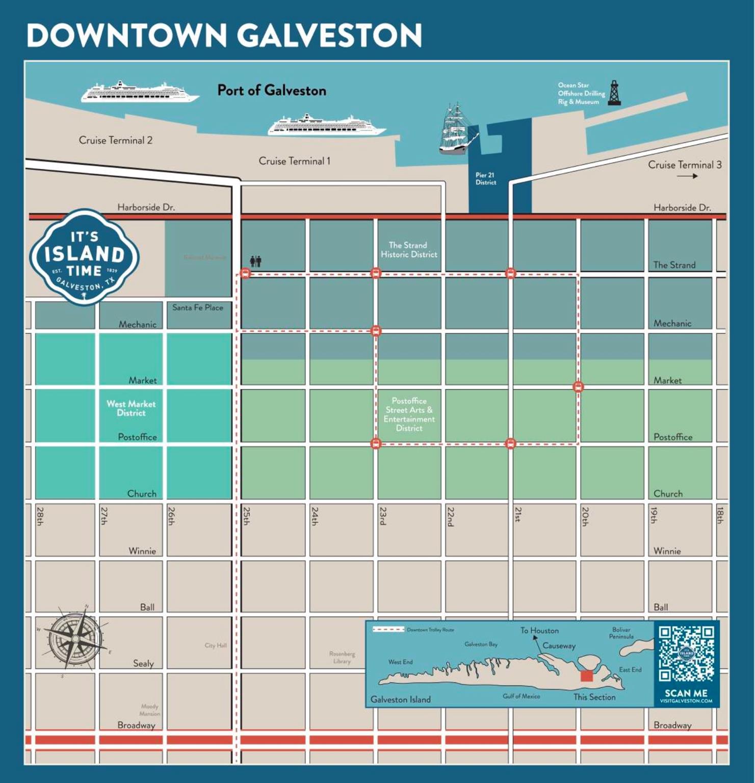 Navigate Downtown Galveston's vibrant districts a