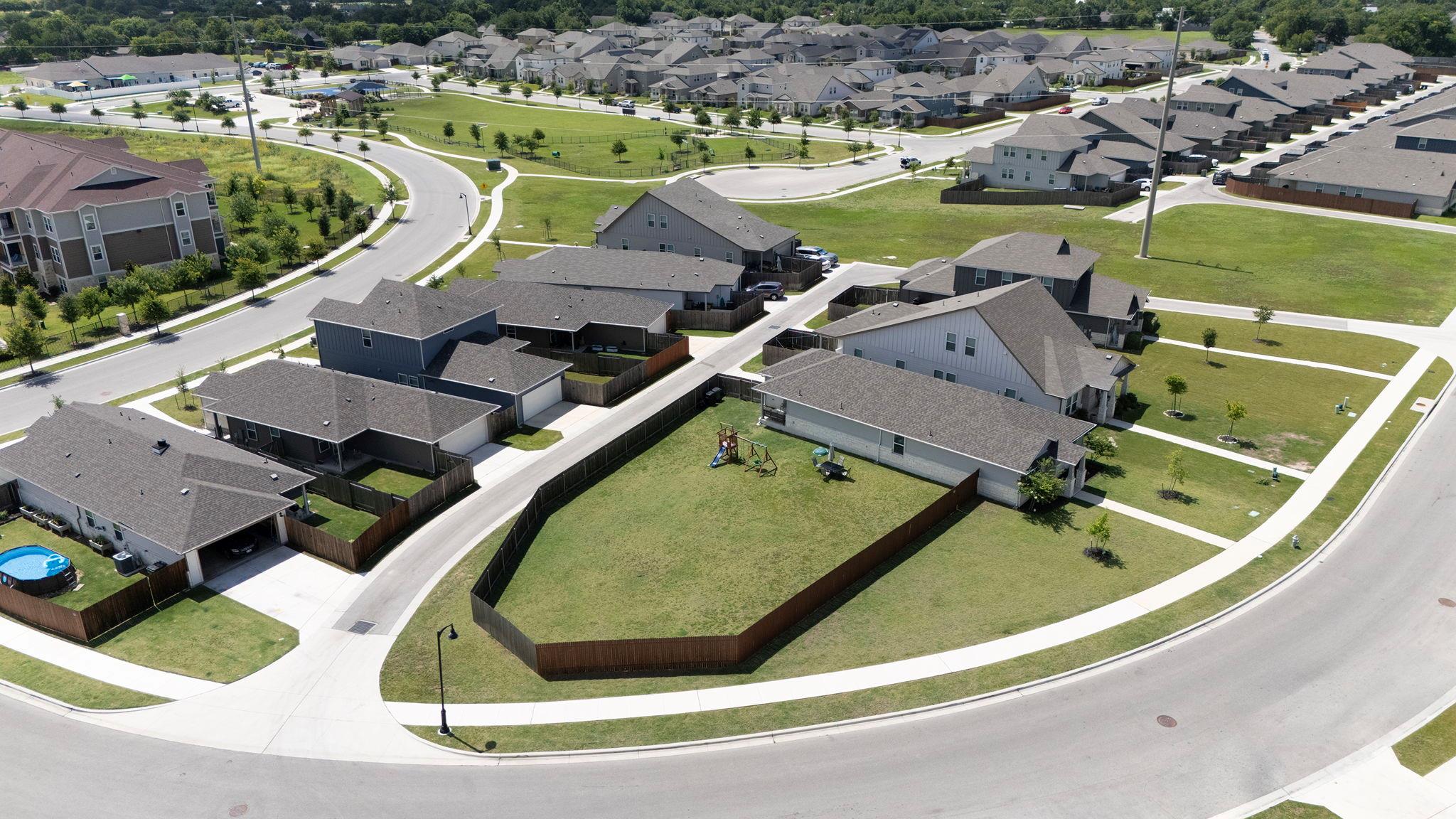 An aerial perspective reveals a vibrant community