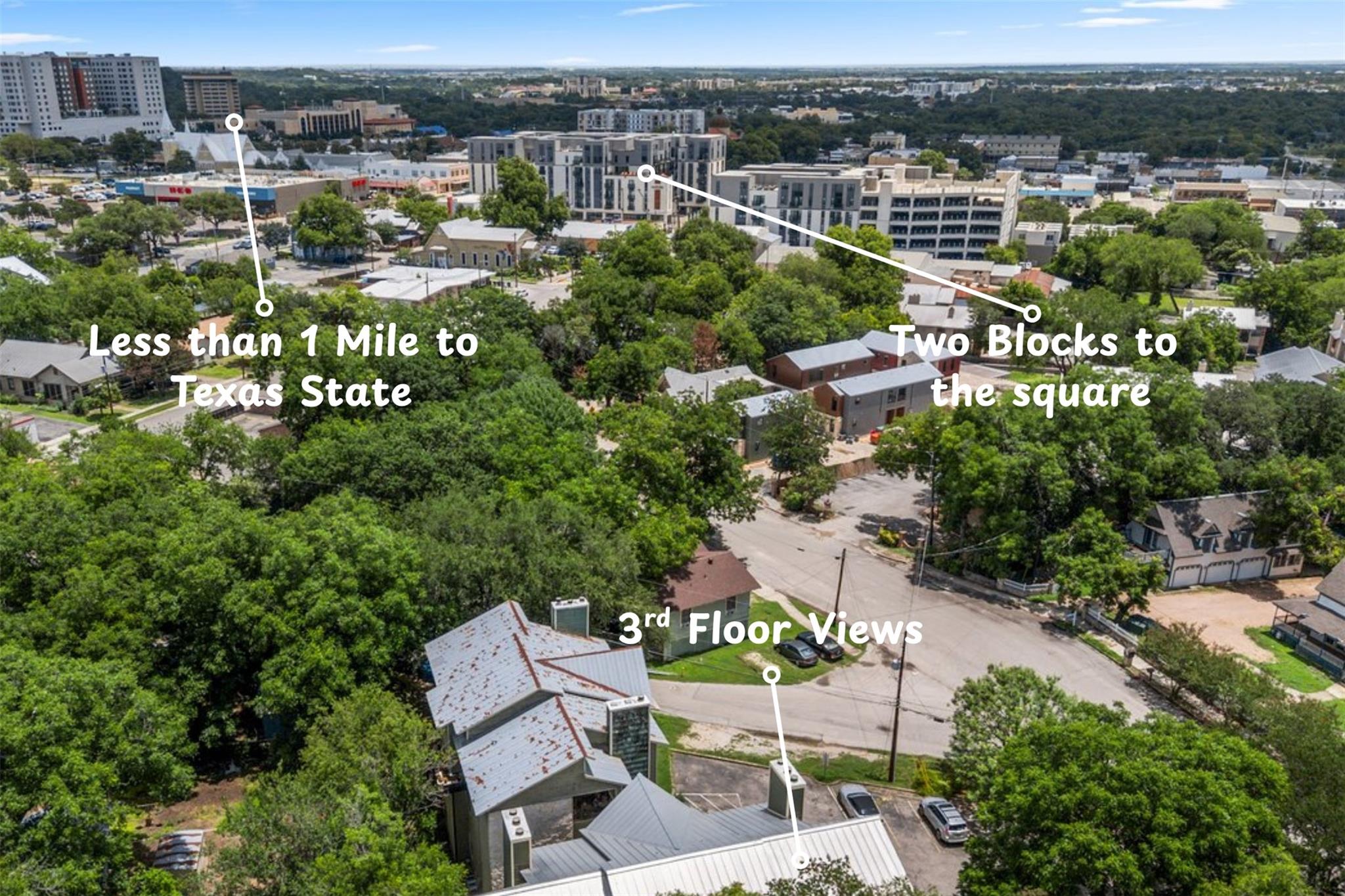 An aerial perspective showcases a neighborhood su