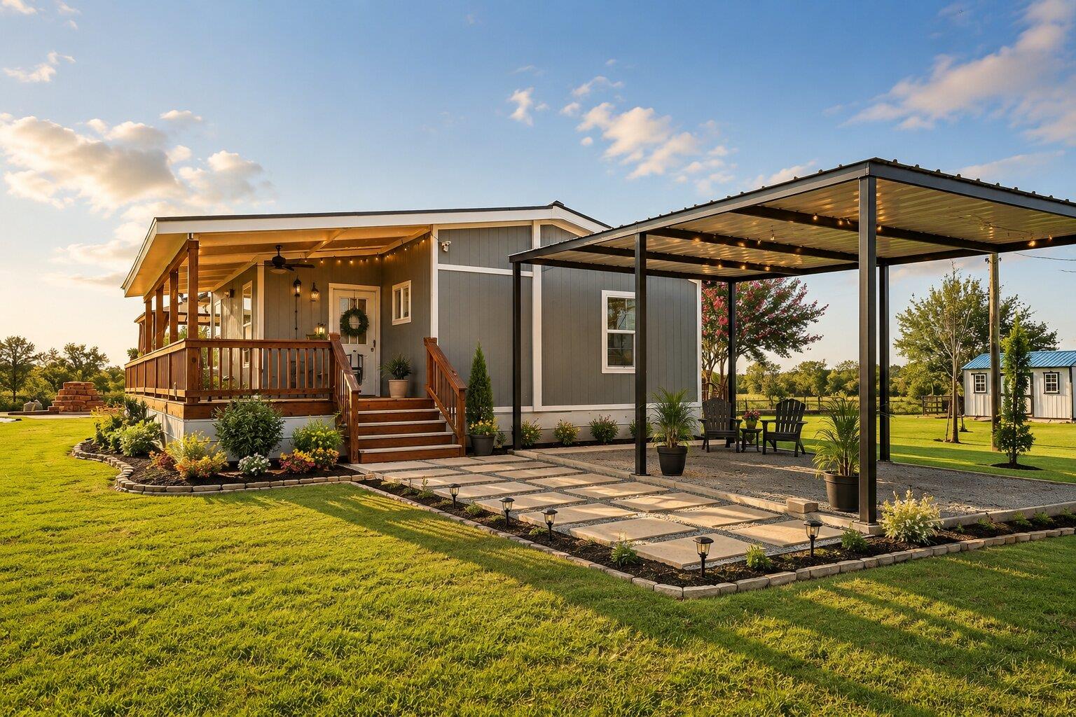 A welcoming front porch and stylish patio create 