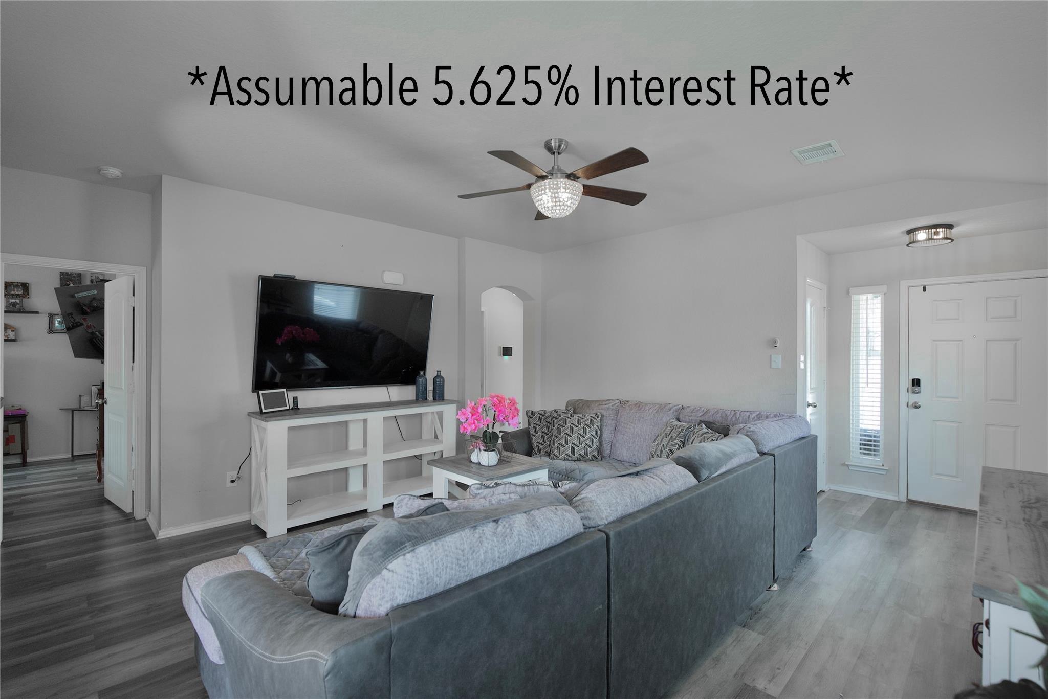 An inviting family room offers a spacious layout 