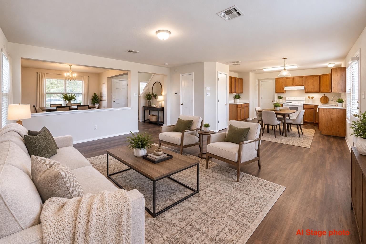 An open floor plan seamlessly connects the living