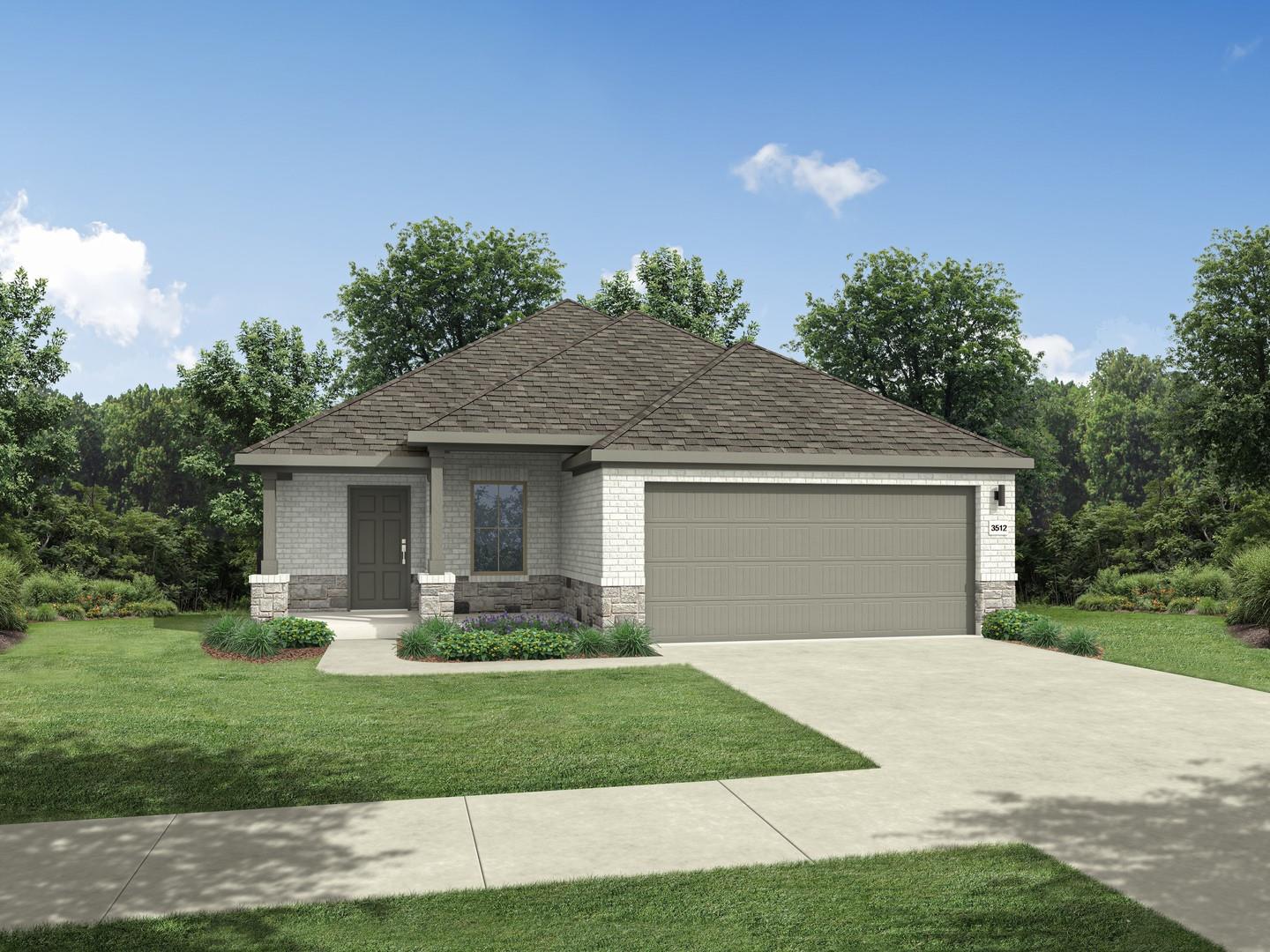 A single-story dwelling with a garage and well-ma