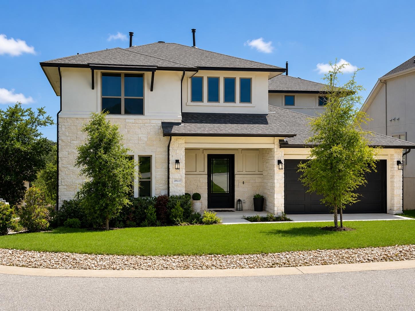 A striking modern facade with contrasting white s